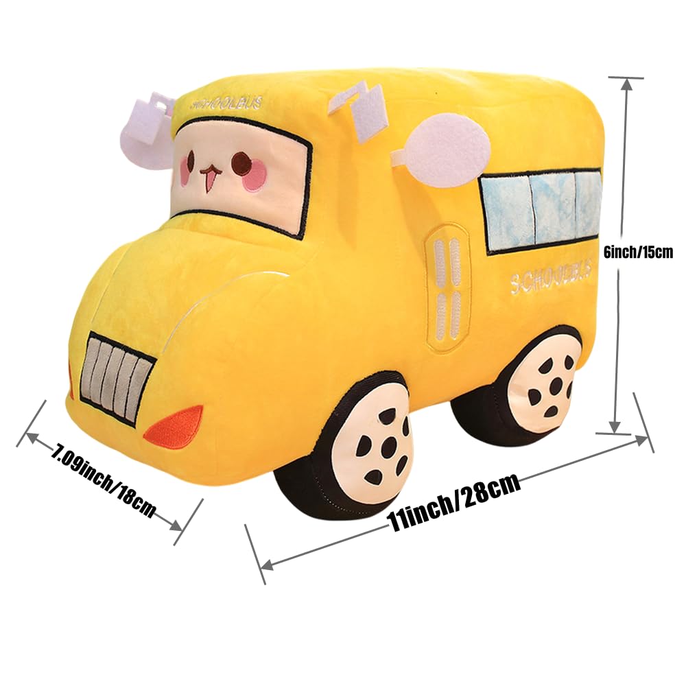 XIYUAN Car PlushSimulation School Bus Cute Cartoon Pillow Plush Van Cushion Plush Car Gift Plush Toys Children Birthday Party Gift (11X7X6Inch)