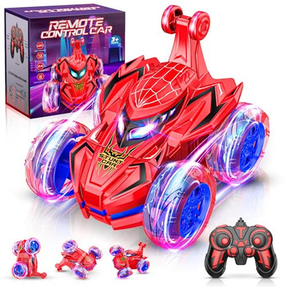Quapify Remote Control Car, Boys Toys Age 4-6 6-8 8-12 360° Rotating 2.4GHz Fast Stunt RC Cars with Cool Lights Music 4WD Off Road RC Crawlers