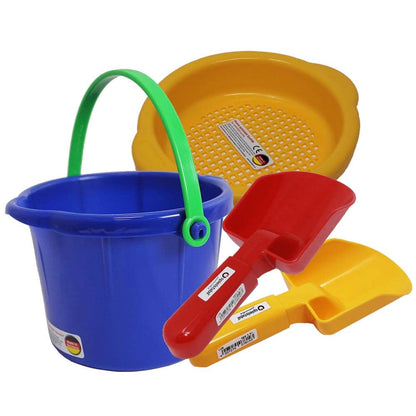 Spielstabil Toddler Sand Toys Bundle - Small Pail, Small Sieve and 2 Small Scoops (Colors Vary - Made in Germany)