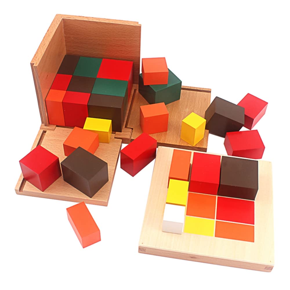 Gudong Baby Toys Montessori Colorful Trinomial Cubes Box Three Wooden Cubes Eighteen Square Based Prisms Student Teaching Aid