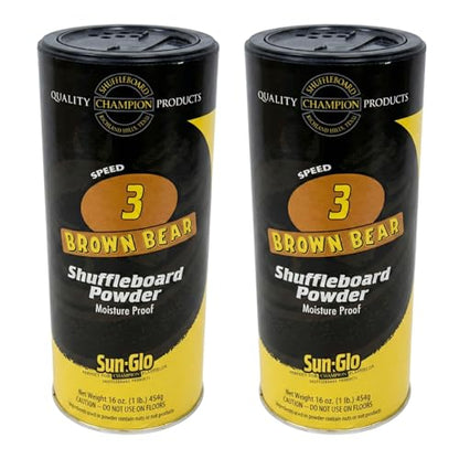 Sun-Glo Speed #3 (Brown Bear) Shuffleboard Powder Wax - Medium-Fast Speed for Optimal Control & Precision - 16 oz Shaker Can (Pack of 2)