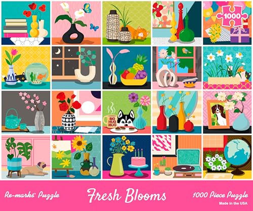 Re-marks Fresh Blooms Collage Puzzle, 1000-Piece Jigsaw Puzzle for All Ages