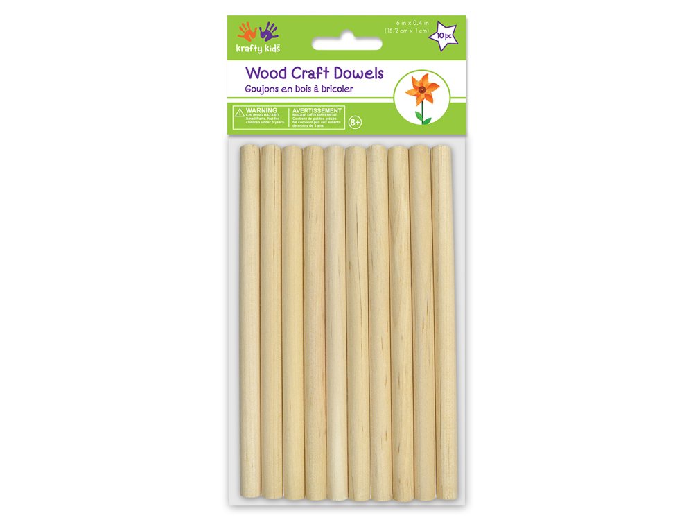 Krafty Kids 491941 CW534 Craftwood Natural Dowel, 0.38in by 6in, 10-Piece