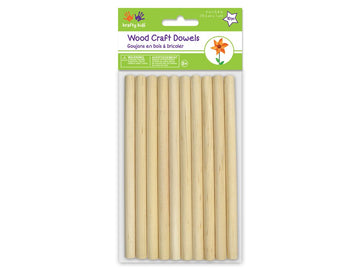 Krafty Kids 491941 CW534 Craftwood Natural Dowel, 0.38in by 6in, 10-Piece