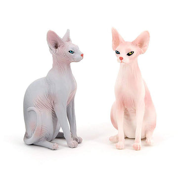 Simulated Hairless Cat Model Figure Toy, 2 Pcs Realistic Sphynx Hairless Cat Figurines Collection Playset Science Educational Props Toy(Grey&Pink)