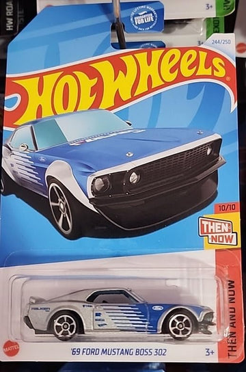 Hot Wheels 69 Ford Mustang Boss 302 Then and Now 10/10 244/250 1:64 Exclusive, Silver/Blue