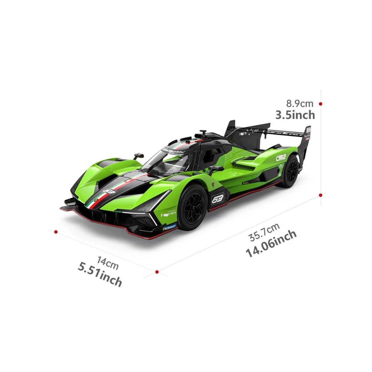 HTLNUZD 1/14 RC SC63 Hypercar 24H/LMH for Lamborghini SC63 2 Speed Adjust 1000mAh LED Lights Adult RC Racing Collected Vehicle