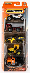 Matchbox Construction 5 Pack [Road Scraper, Turf Hauler, Ground Grinder, Tractor King, Plow Master 6000] 1:64 Scale Diecast Toy Vehicles