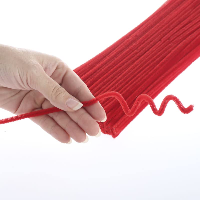 Bulk Pack of 400 Red Pipe Cleaners. Fuzzy Stick Chenille Stems for Christmas Valentine Arts and Crafts, Flowers, Animals, Figures and More - Size: 12