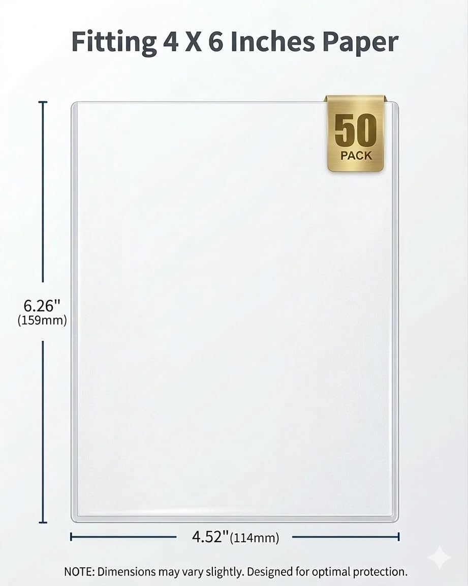 50ct 4x6 Toploaders - Ultra Durable Card Protectors for Postcard, Photos & Collectibles, Crystal Clear, Archival-Safe, Fits 4x6 Inch Sheet