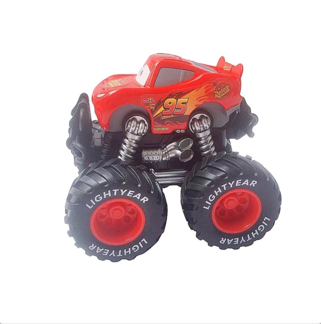 LATUROP 1/55 Mini Big Wheels Set 1 Pack, Movie Car 3 Toy Series, Metal Diecast Cartoon Vehicles for Childern's Gift, Black Storm Jackson. (Red MCQ)