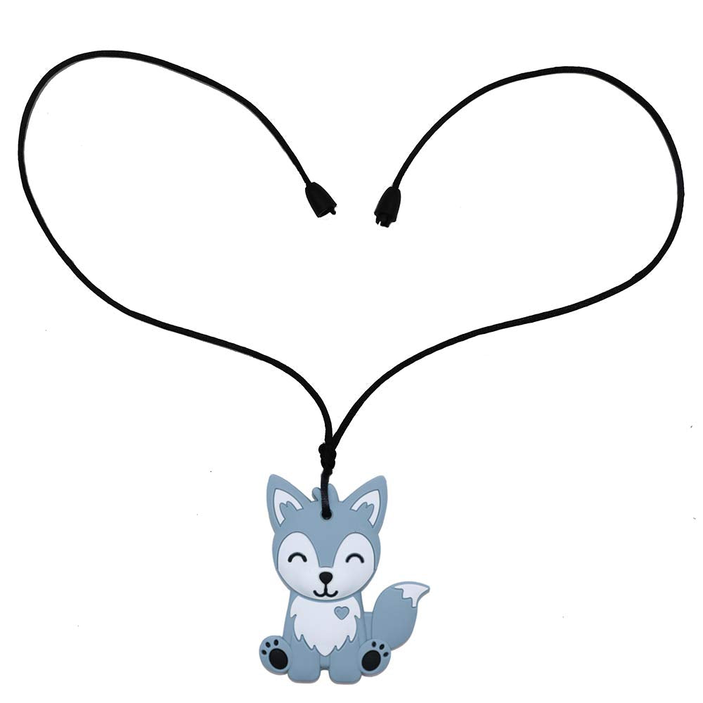 Sensory Chew Necklaces,2 Pack Fox Silicone Chew Toys,Blue & Grey