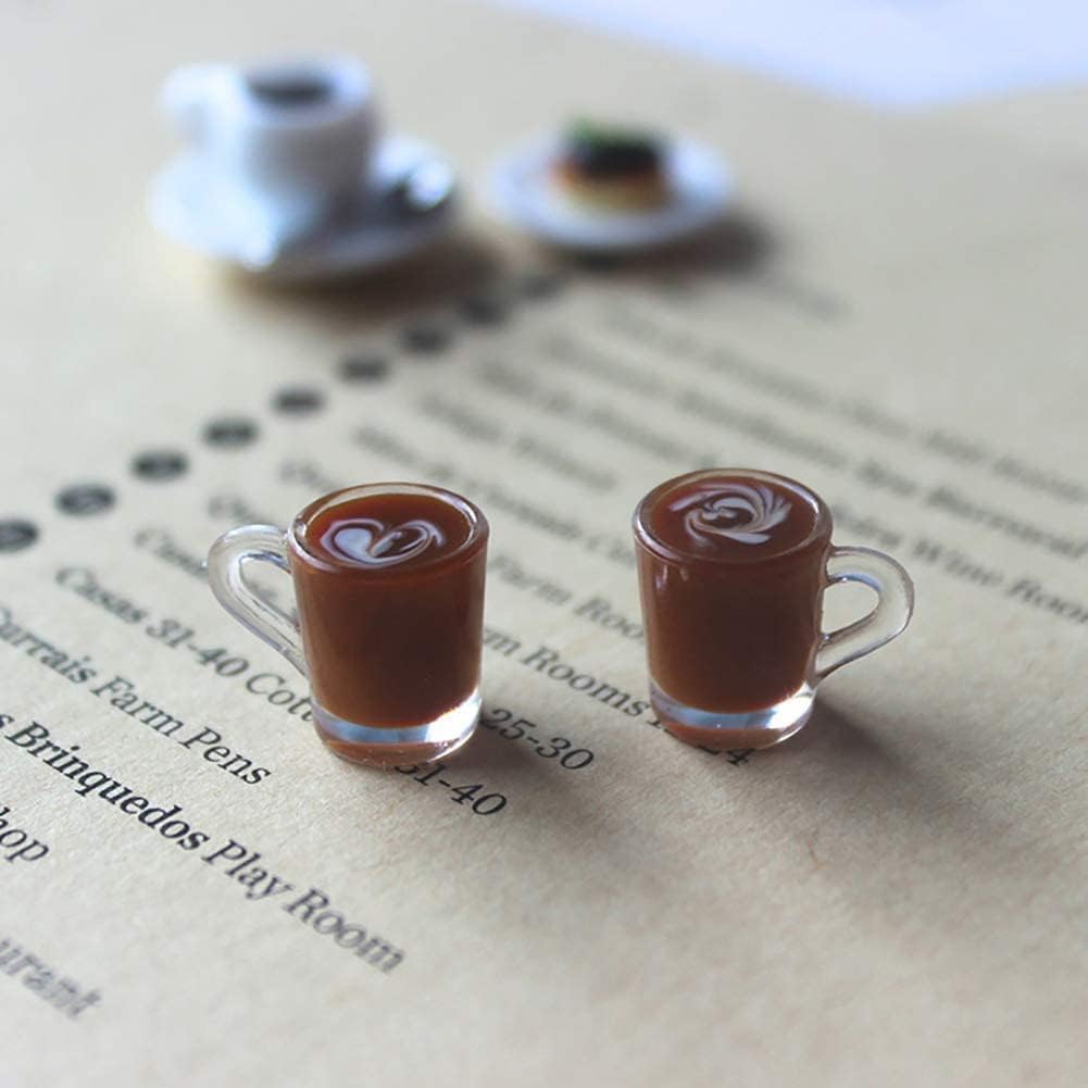 Miniature Coffee Cups Model Dollhouse Ornament Dollhouse Decoration Mini Decor Doll House Accessories Birthday Gifts for Women Friends (Brown)