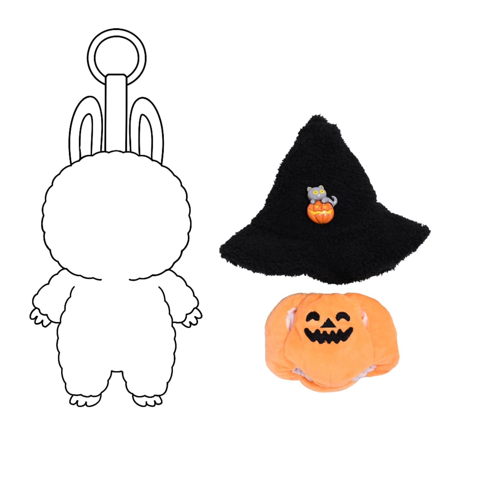 2-Piece Halloween Costume Set for 15cm 17cm Dolls Pumpkin Dress Witch Hat Gift Party Decoration (No Doll) (Pumpkin Set Black Hat)
