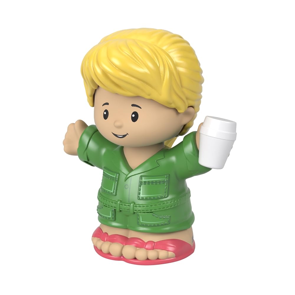 Fisher-Price Little-People Figure - HCG95 ~ Coffee Shop Customer with Long Blonde Ponytail, Dressed in Green and Holding Coffee Cup ~ Works Great with
