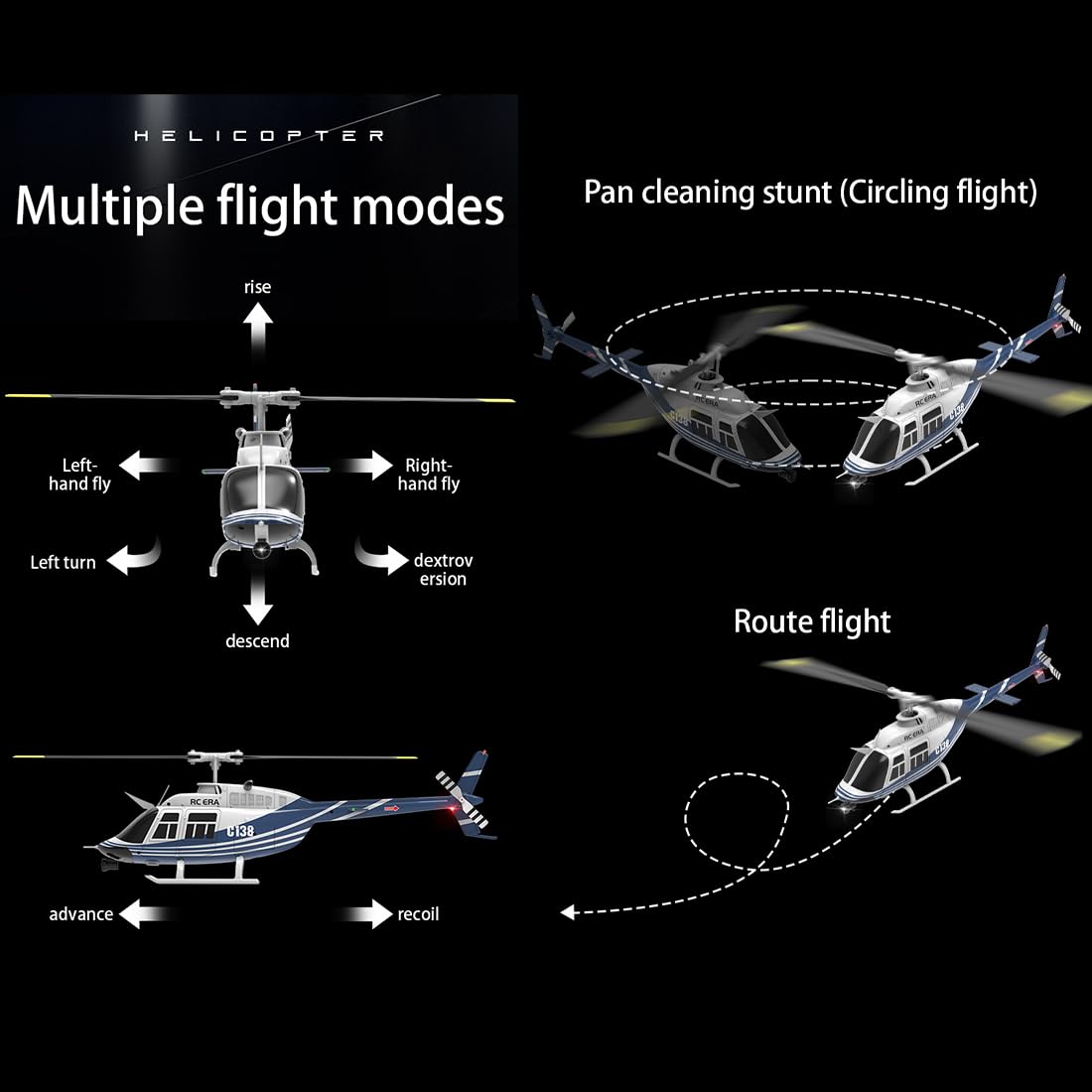 C138 Remote Control Helicopter for Adults, 1:33 Scale Bell206 Helicopter 2.4G 4CH RTF Single Propeller Aileron Free, Six-axis Gyroscope, Modular