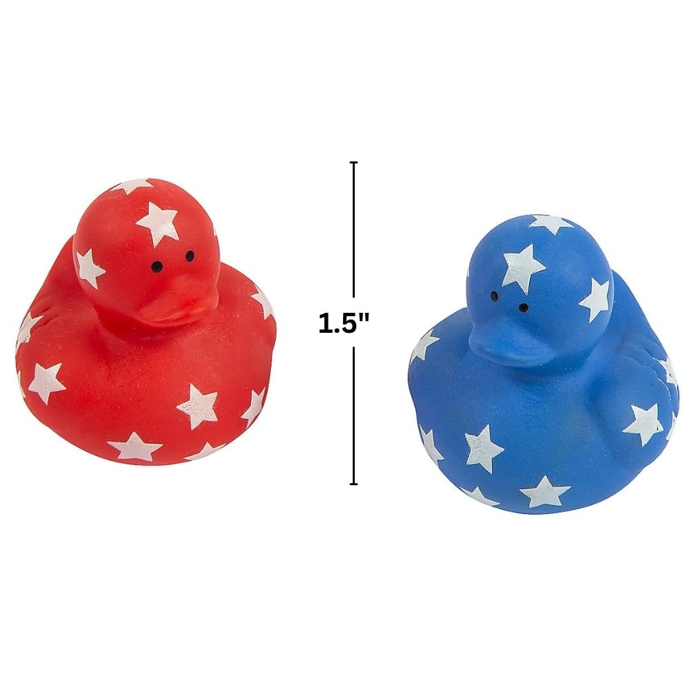 Patriotic Red, White and Blue Rubber Duckies for 4th of July - Bulk Set of 24 Ducks - Party Favors, Parades, Birthdays and Treasure Chest Supplies