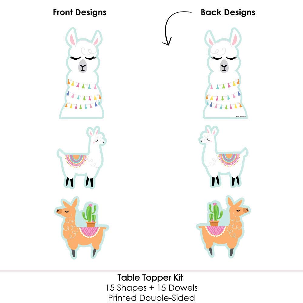 Big Dot of Happiness Whole Llama Fun - Llama Fiesta Baby Shower, Birthday Party Centerpiece Sticks - Table Toppers - Set of 15