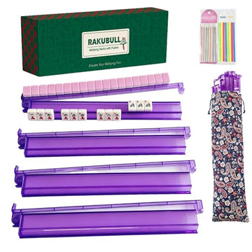 RAKUBULL Mahjong Racks with Pushers?Set of 4?All-in-One Mahjong Racks and Pushers? Mahjong Tile Holder ?American Mahjong Accessories?Mahjong Gifts