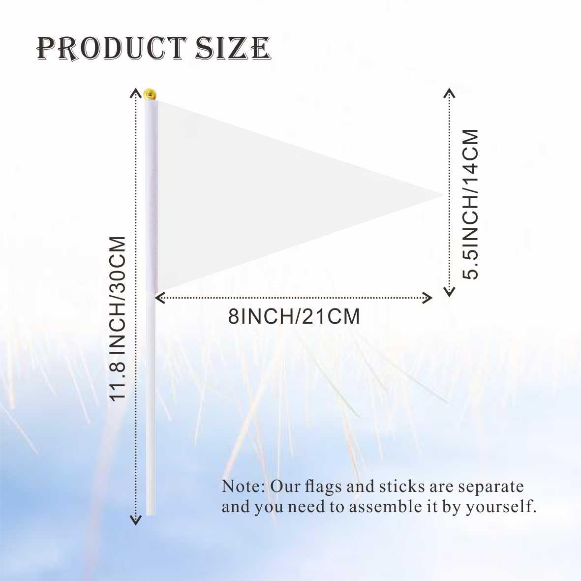 Ckexin 25Pack Solid White Pennant Stick Flag Small Mini Triangle Blank DIY Graffiti Hand Held Flags Decorations 5x8 Inch
