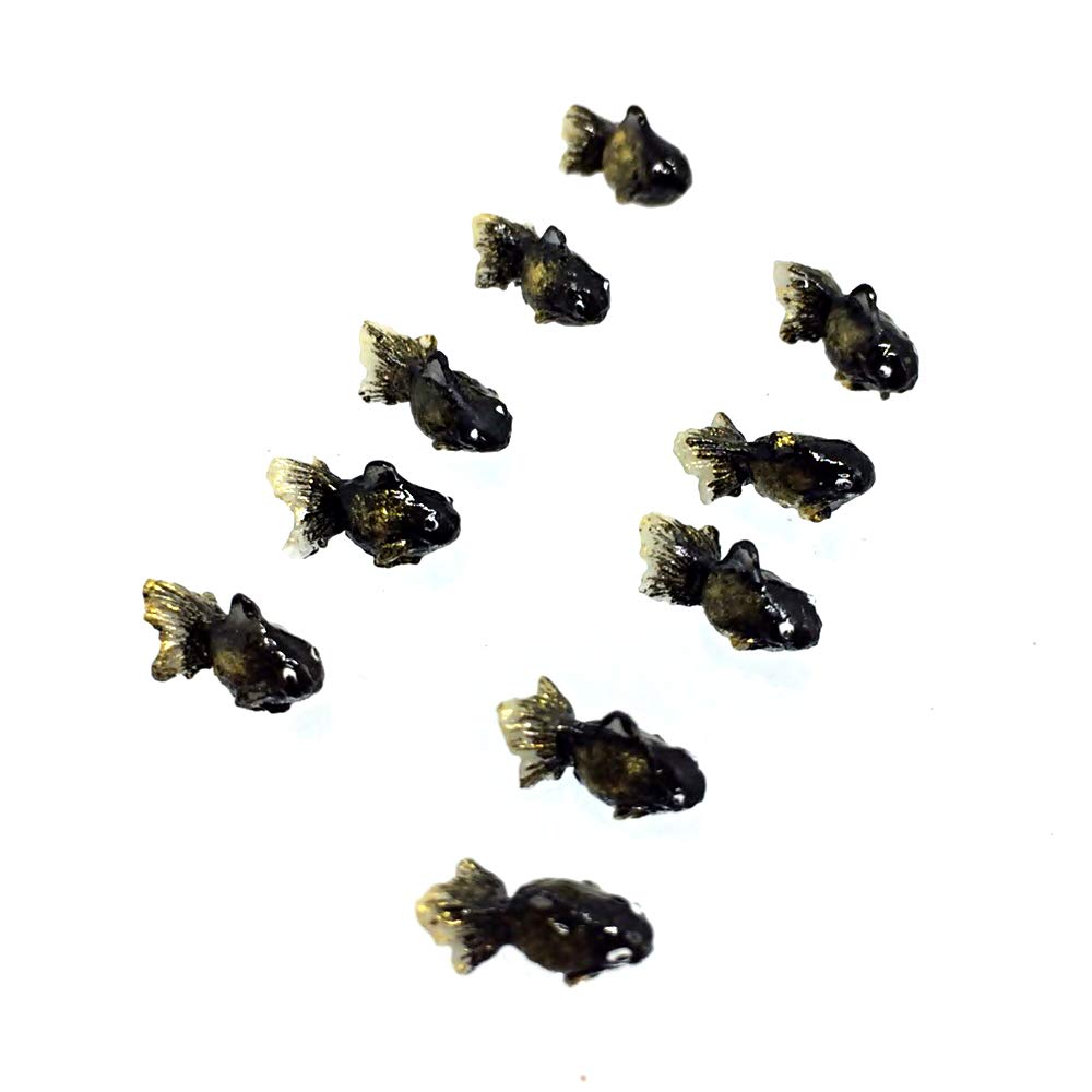 An_Shop 10pcs Artificial Animal Accessories Clay Goldfish Packs Miniature Figurine Mini Decorative for DIY Ornament Craft DIY Dollhouse Black-Gold