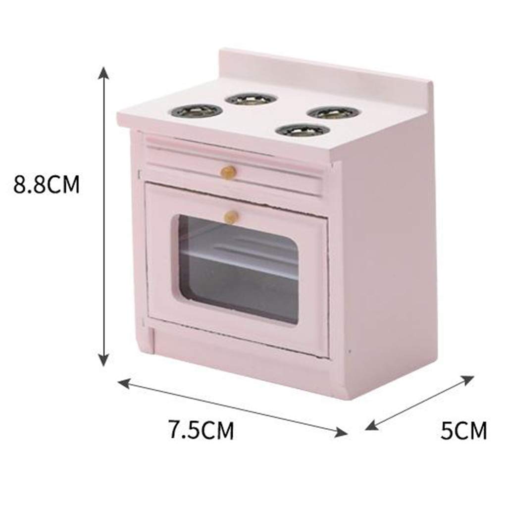 Simhoa Pink Kitchen Stove with 2 Burners & Wide Oven for 1/12 Doll House Furniture