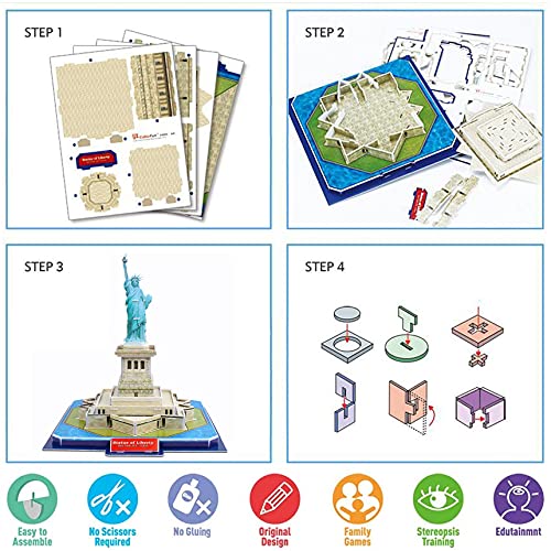 3D Puzzle Statue of Liberty - DIY Architecture Building Model Kit | Realistic Replica, No Glue | Educational Toy for Kids & Adults | New York Landmark