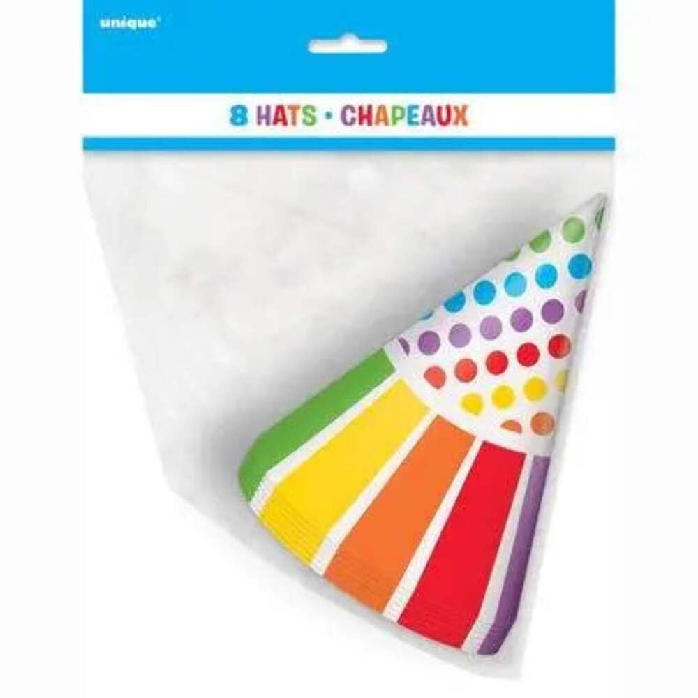 Rainbow Birthday Paper Party Hats - 8 Count, Fun & Vibrant Design, Premium Quality Party Hats For Parties & Events