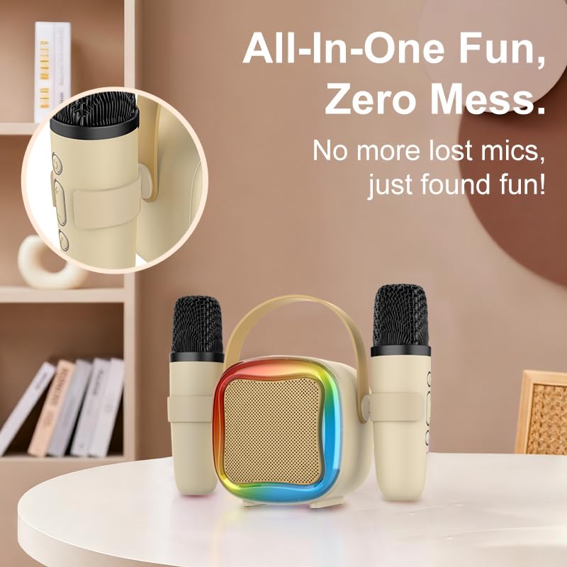 Portable Karaoke Machine for Kid: Child Toy Girl Age 3-12 Gift(Light Beige)