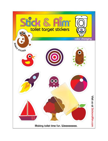 Color Changing Toilet Target Stickers Kids Pack with Applicator Smoothing Tool for Potty Training Boys. Fun and Effective Toilet Stickers to Teach