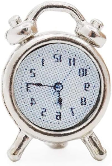 Miniature Alarm Clock 1/12 Scale, Tiny Silver Decor for Dollhouse, Diorama Props, Model Displays and Miniature Room Accessories (0.4x0.6 Inch)