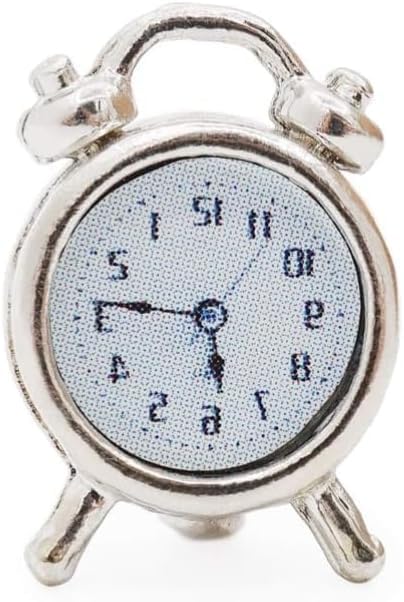 Miniature Alarm Clock 1/12 Scale, Tiny Silver Decor for Dollhouse, Diorama Props, Model Displays and Miniature Room Accessories (0.4x0.6 Inch)