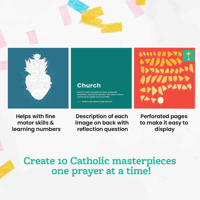 Pray by Stickers for Catholic Kids - 10 Pages First Communion Book - Bible Activity Book - Interactive Prayer Book - Color-Full Sticker Painting