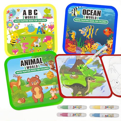 Water Painting Books for Toddlers, 4 Pack Reusable Magic Water Coloring Book with Water Pen Fairy Tale for Ages 3+, Water Doodle Book Travel Toys