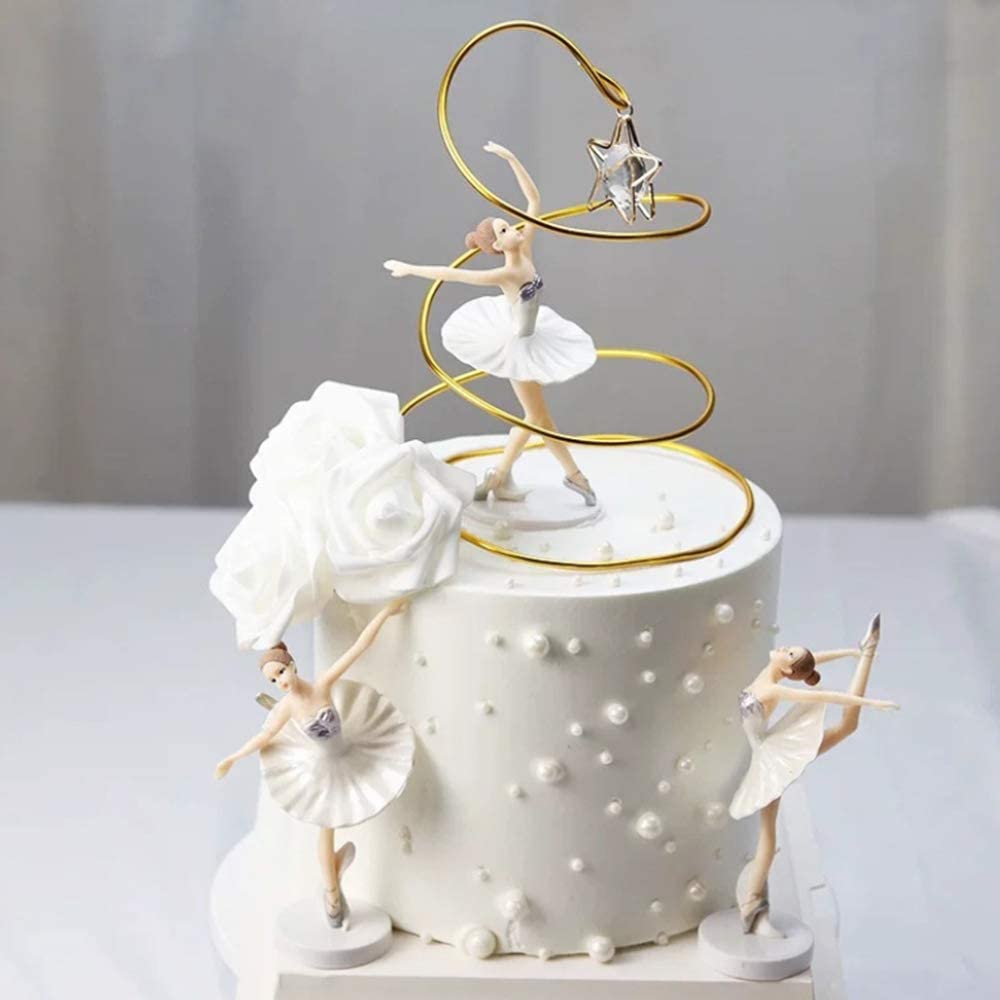 HYSTYLE 6 Pcs Dancing Ballerina Girl Figurine Cake Topper Decoration, Ballerina Girl Plant Pot Craft Dollhouse Decoration