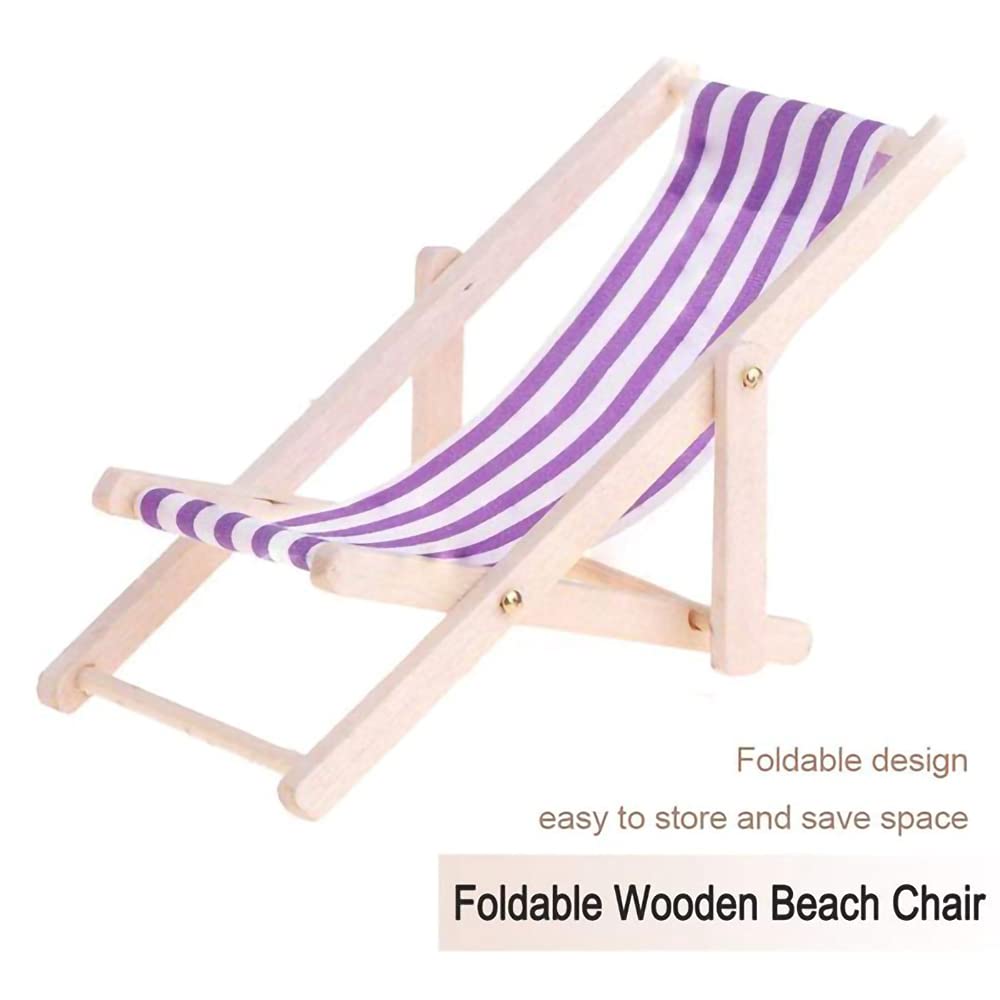 Dollhouse Miniature Furniture Accessories Foldable Wooden Beach Chair Mini Longue Deck Chair Doll House Ornament Kits for DIY Fairy Garden Dollhouse