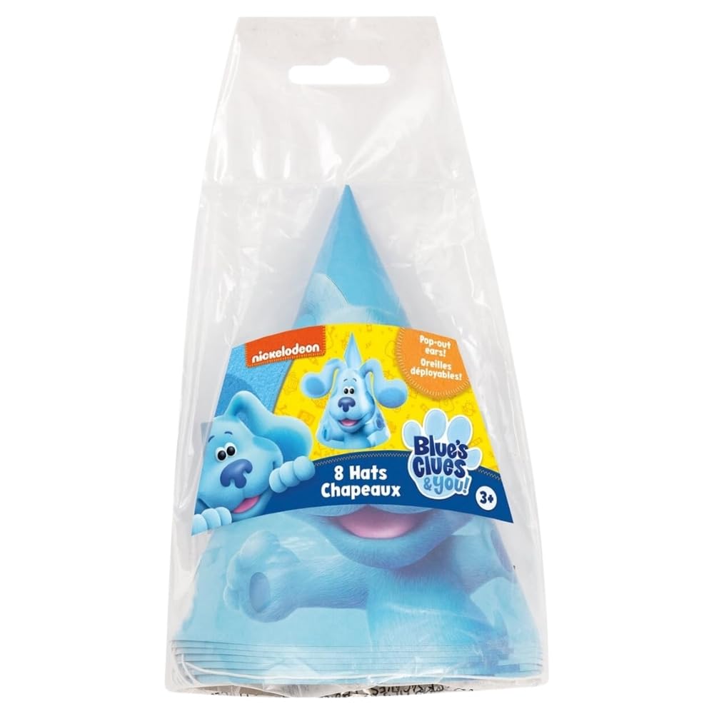 Blue's Clues Party Hats with Pop-Out Ears - Pack of 8 - Fun & Unique Design - Perfect for Kids Birthday Celebrations & Themed Events