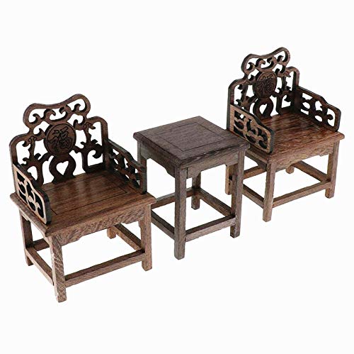 EatingBiting 1:6 Dollhouse Miniature Handcraft Furniture Retro Wood Square Table Armchairs 3 Pieces Dollhouse Furniture Miniatures - 1:6 Scale 3pcs