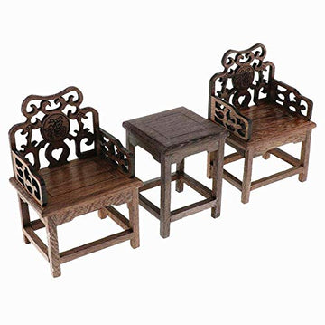 EatingBiting 1:6 Dollhouse Miniature Handcraft Furniture Retro Wood Square Table Armchairs 3 Pieces Dollhouse Furniture Miniatures - 1:6 Scale 3pcs