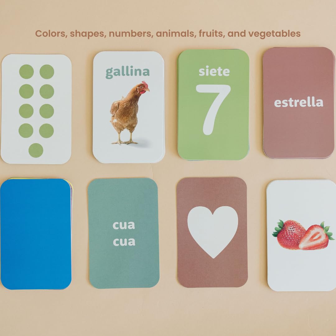 Learn & Drop Spanish Flashcards | Spanish Flash Cards for Kids and Toddlers | Learn Colors, Shapes, Numbers, Fruits and Veggies, and Animals