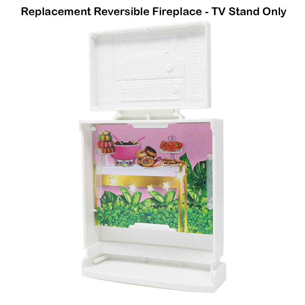 Replacement Part for Barbie Doll Dreamhouse Doll House Playset HMX10 - Replacement White Reversible Fireplace - TV - Gaming Stand and Buffet - Stereo