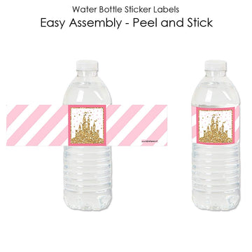 Big Dot of Happiness Little Princess Crown - Pink and Gold Princess Baby Shower, Birthday Party Water Bottle Sticker Labels - Set of 20
