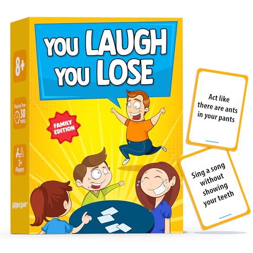 BRAVEBUG You Laugh You Lose Game - Funny Charades Kids Games - Board Games for Kids & Teens - Try Not to Laugh Challenge - Sleepover Party Supplies