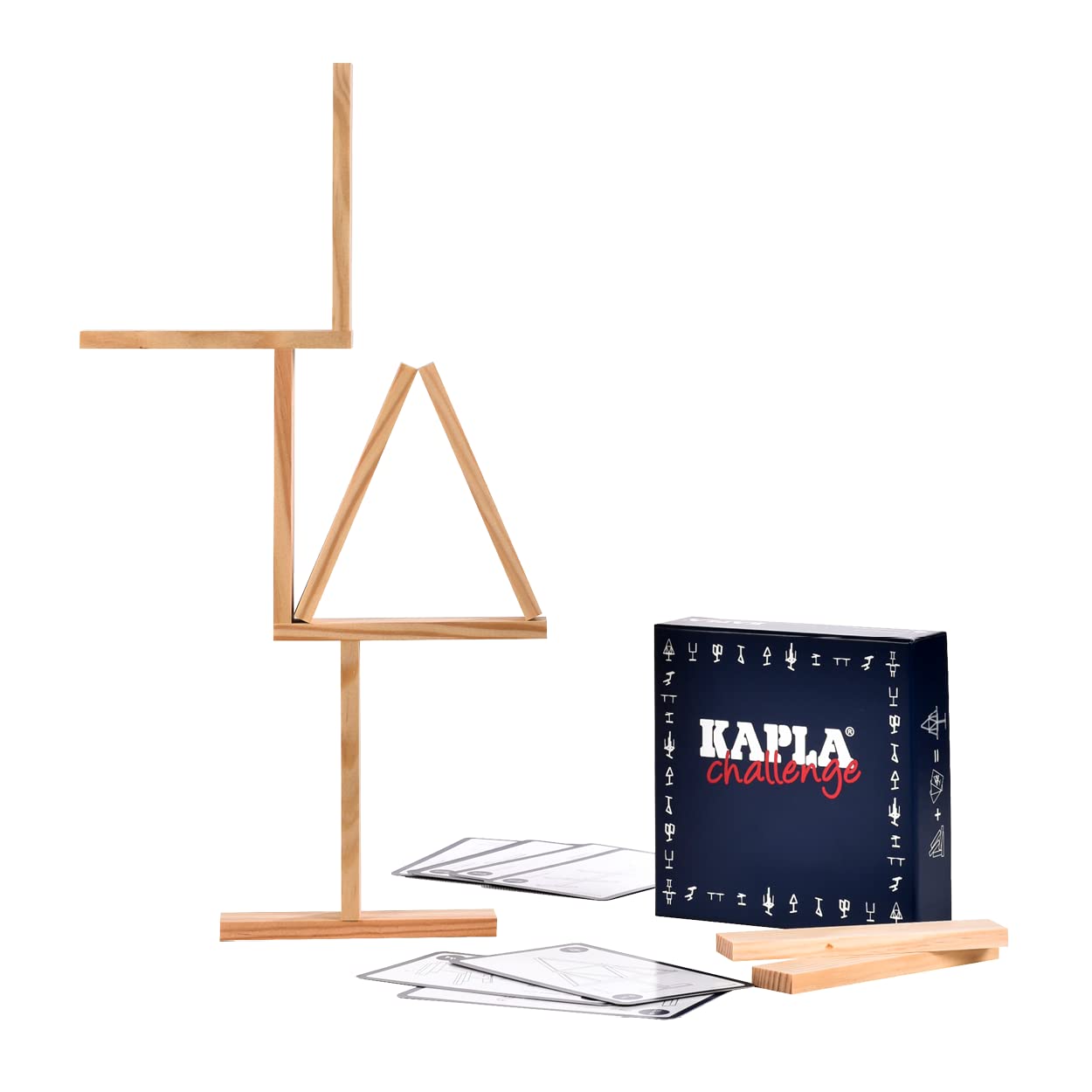 KAPLA Challenge - Wooden Construction Game 16 Building Planks and 12 Challenge Cards