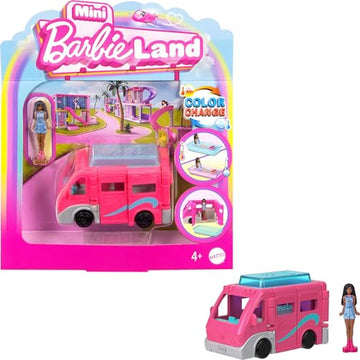 Barbie Mini BarbieLand Playsets with Toy Vehicle & 1.5-inch Doll, DreamCamper with Working Doors & Color-Change Pool