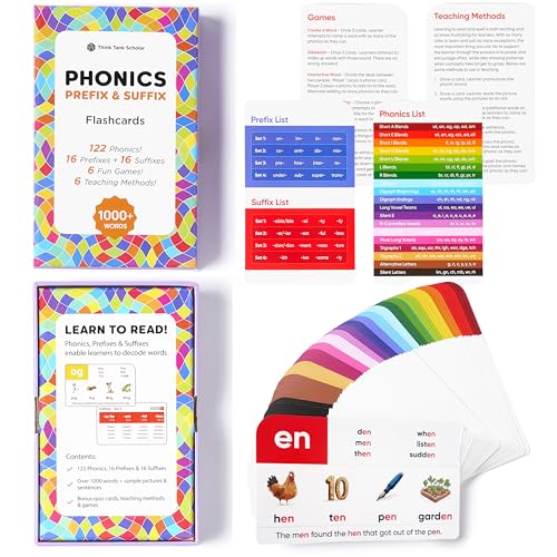 Award-Winning Phonics & Vocabulary Flash Cards (1000+ Words w/Prefixes, Suffixes & CVC) incl. Games & Visual Aids for Ages 4-8, Pre-K to 3rd Grade