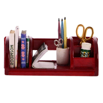 Jili Online Vintage 1/12 Dollhouse Miniature Office Supplies Kit Accessories Book Shelf Study Stationery Organizer Red