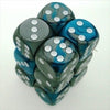 Chessex Manufacturing 26656 D6 Cube Gemini Set of 12 Dice44; 16 mm - Steel & Teal with White Numbering