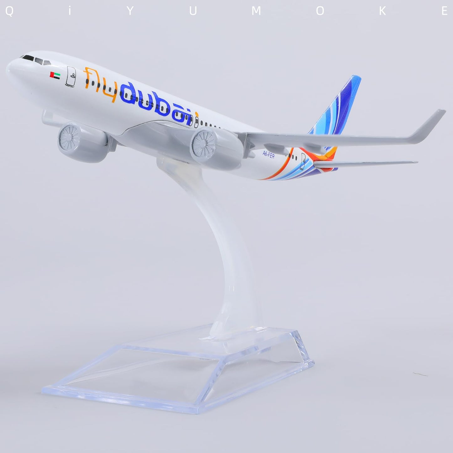 QIYUMOKE 1/400 Compatible for Dubai Boeing 737 Diecast Model Airplane with Display Stand, 5.9-Inch Metal Passenger Model for Aviation Collectors