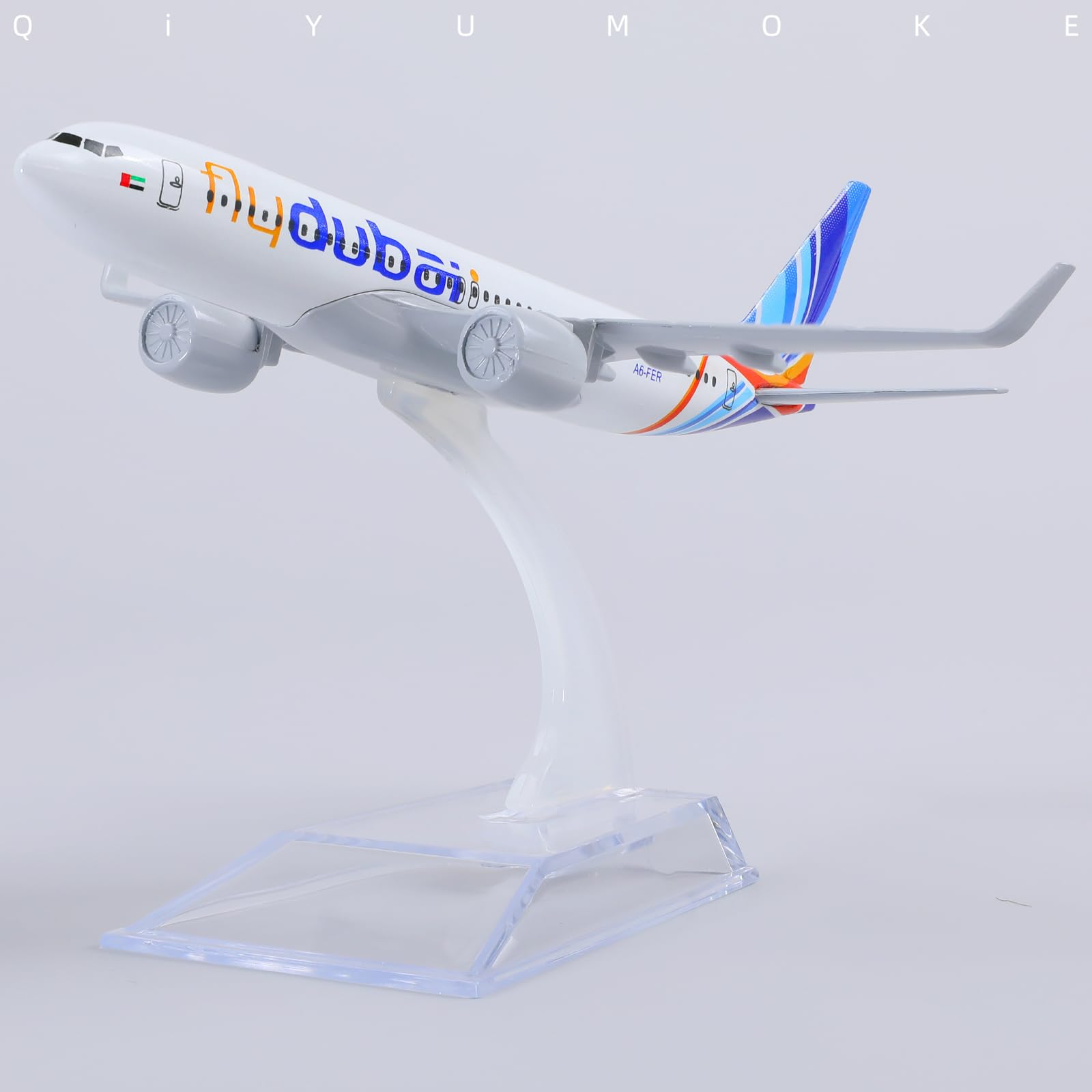 QIYUMOKE 1/400 Compatible for Dubai Boeing 737 Diecast Model Airplane with Display Stand, 5.9-Inch Metal Passenger Model for Aviation Collectors